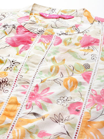 Varanga Women Off White Floral Printed Kurta With Bottom